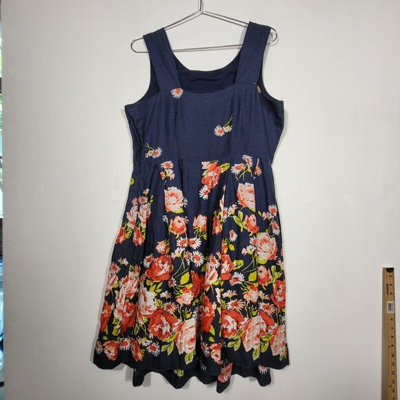 Lands End Blue Floral 100% Linen Garden Print Sleeveless Dress Size 14 Petite - Picture 5 of 11